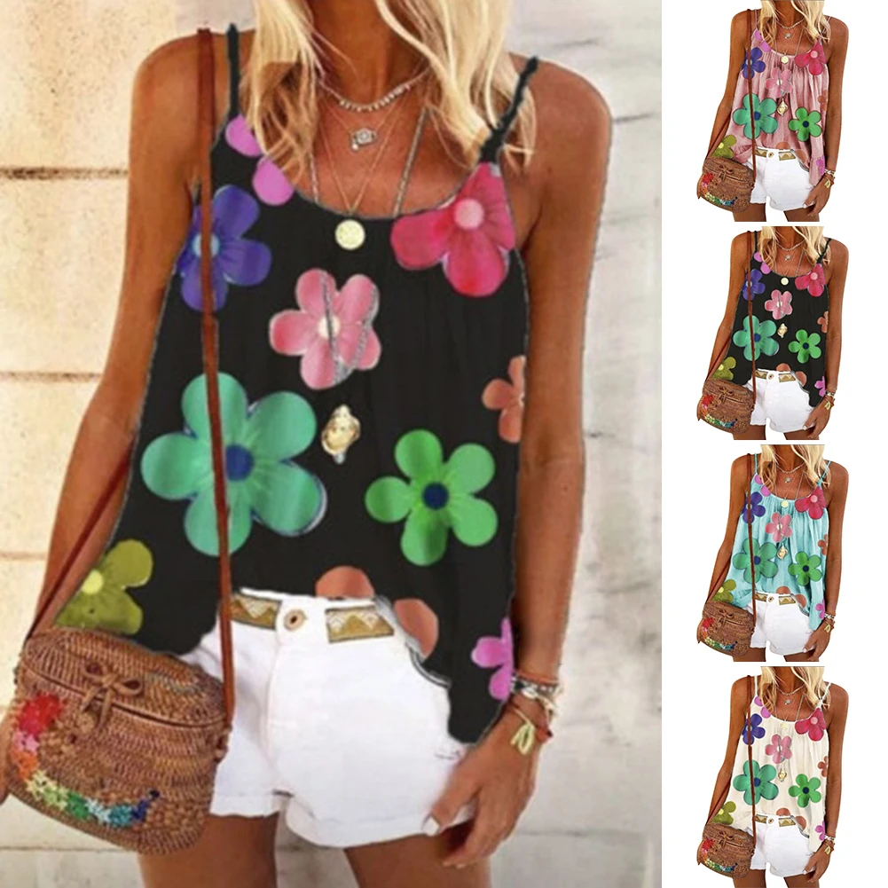 Майка женская Свободная с цветочным принтом повседневный топ без рукавов в стиле