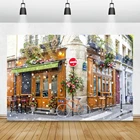 Фон для фотосъемки Laeacco с рождественскими праздниками, зимним снегом, старым городом, магазином, уличными живописными фотографиями