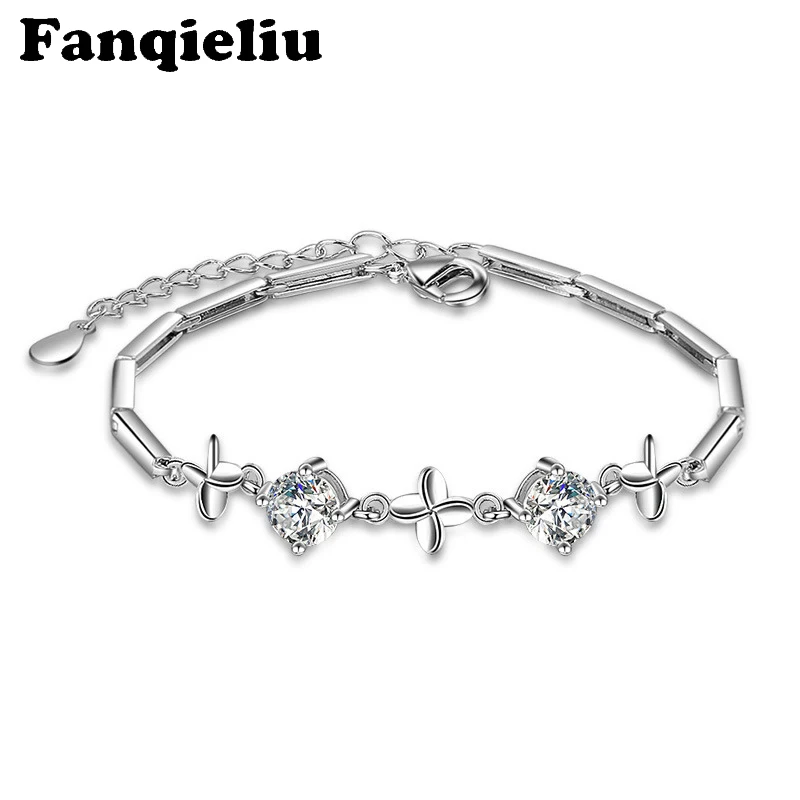 

Fanqieliu Extend Chain 925 Sterling Silver Bracelets For Women 5A Cubic Zirconia Bracelet Charm Flower Crystal Bangle FQL20153