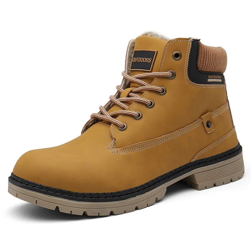 Camel Men Snow Boots With Fur Winter Warm Outdoor Shoes Mens Sneakers Non-slip Rubber Ankle Boots Waterproof Botas De Hombre Warm Shoe - Цвет: Camel