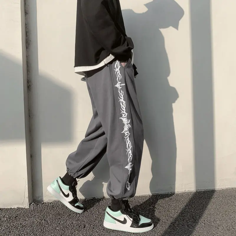 2021 Spring And Autumn New Splicing Korean Cropped Jeans Men's Loose Straight Pants Sport Joggers Hip Hop | Мужская одежда