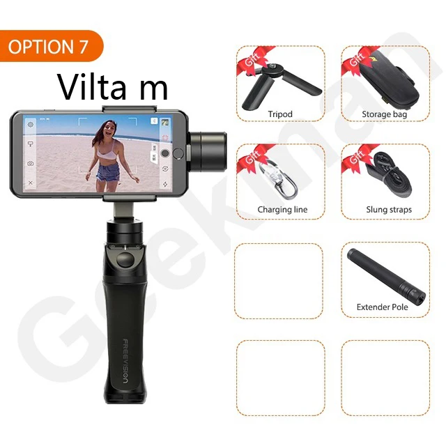 with extender pole Обратитесь в службу поддержки по купонам Freevision Vilta M Pro Vilta-m 3-осевой Карманный шарнирный стабилизатор для смартфона стабилизатор для iPhone samsung GoPro Экшн камеры vs гладкой 4 Осмо 2 - Цвет: with extender pole