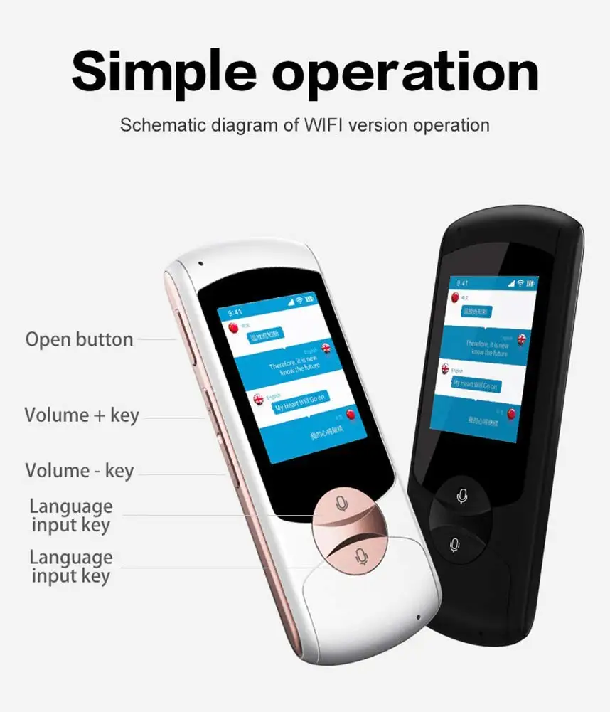 Портативный интеллектуальный переводчик голоса 41 язык сенсорный экран 2 0 дюйма Wi
