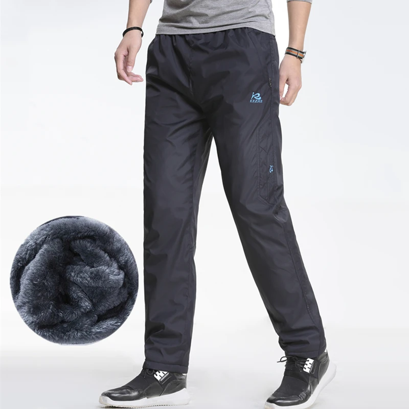 

2021 Winter Men's Thick Fleece Warm Pants Fashion Waterproof Sweatpants Outdoor Elastic Waist Joggers Trousers Male Working Pant