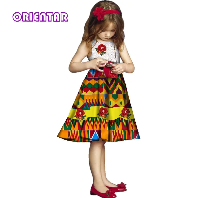 Милое детское платье без рукавов для девочек белое кружевное средней длины с принтом в африканском стиле