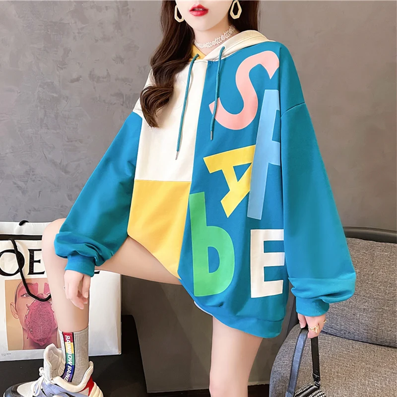 Худи с надписью ярких цветов #1704 свитшот топы пуловеры женская уличная одежда