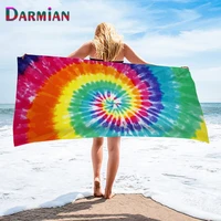darmian rainbow swirl tie dye print soft beach towel comfort home face hair absorbent bath towel multifunctional quick dry towel