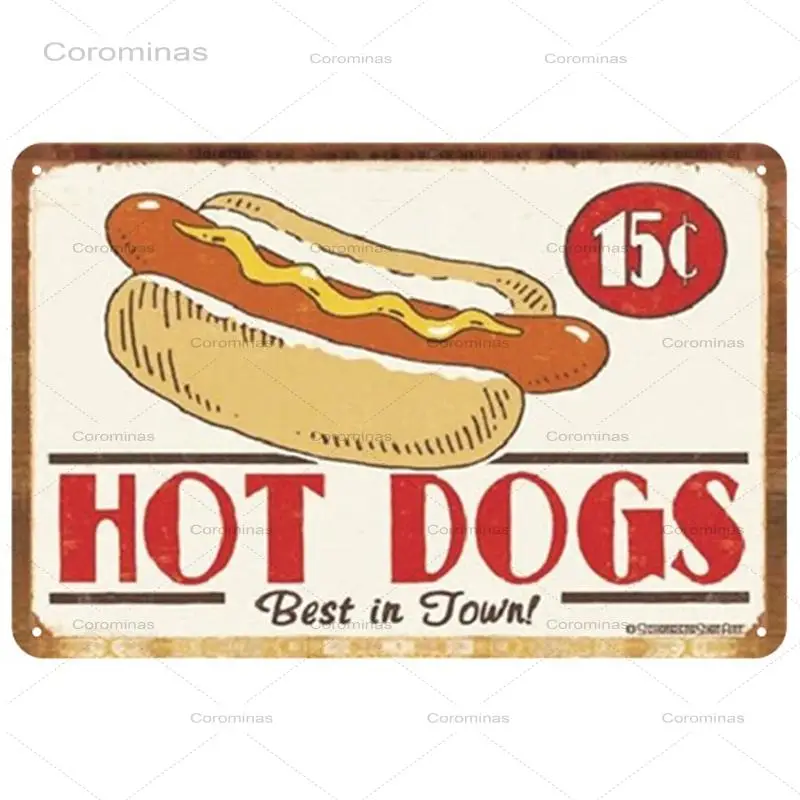 Хот догов доска Металл Винтаж жестяная вывеска в стиле пин ап потертый Декор