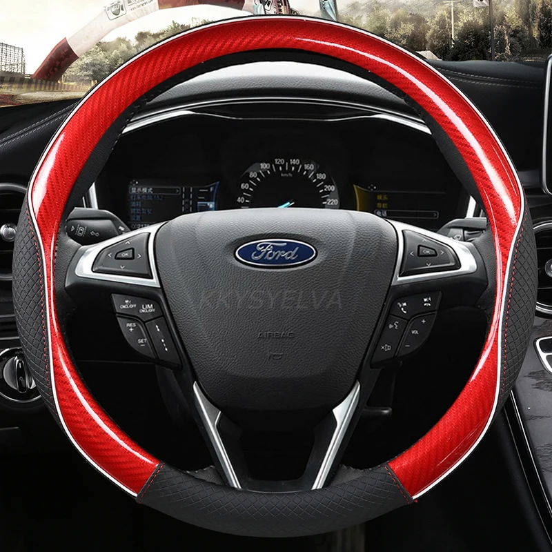

38CM Car Carbon Fiber Leather Car Steering Wheel Cover Anti-slip for Ford Focus 2 3 MK1 MK2 MK3 Auto Interior Accessories