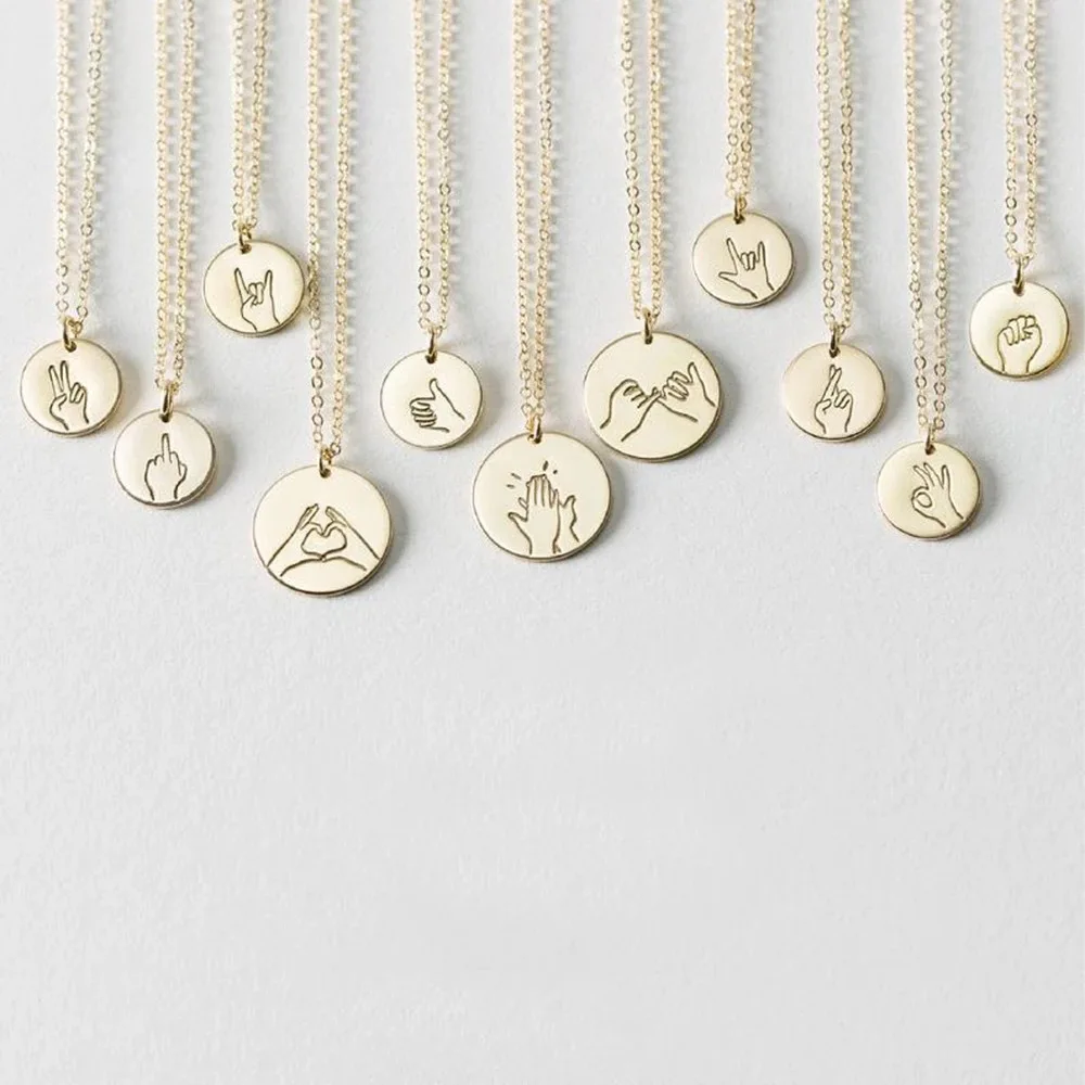 

Carved HandGestures Love Pendant Necklace Hand Heart High Five Whatever Thumbs Up Nope Rock On Okey Peace Hold Hands Pinky Swear