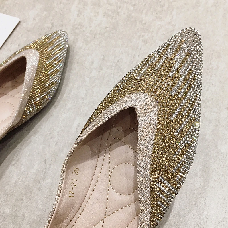 

2020 Spring Autumn Fashion Women Ballet Flats Shoes Pointed Toe Crystal Females Ladies Slip-On Shallow Loafers Work Single Shoes