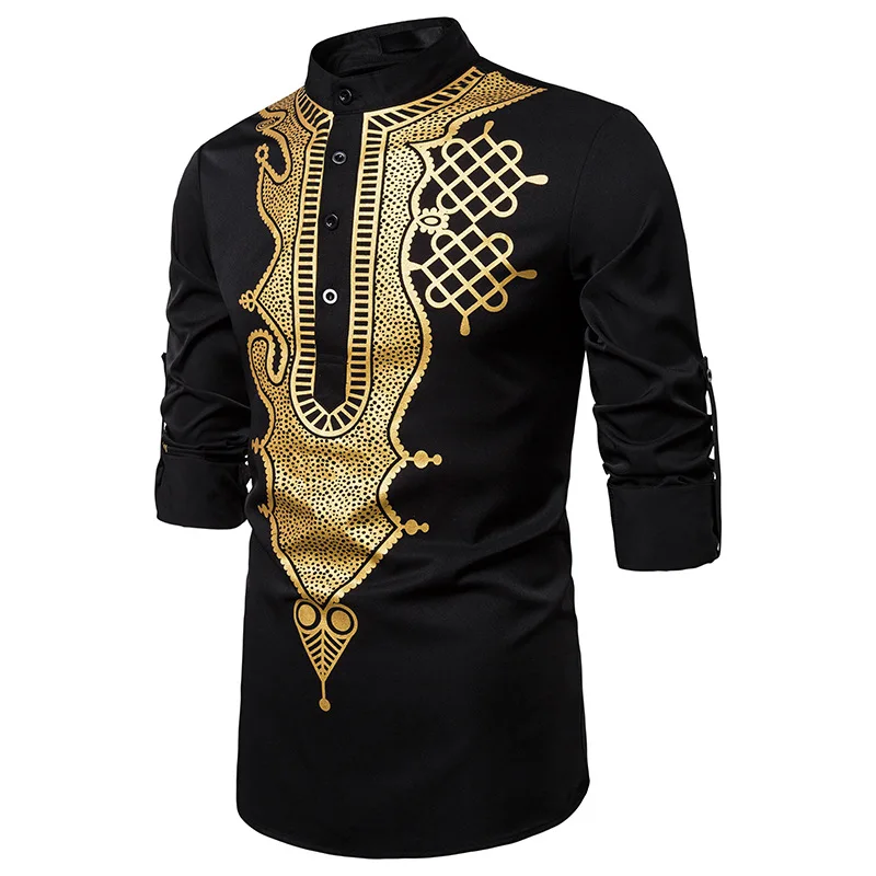 59 black Повседневная рубашка мужская одежда Рубашки Африканский стиль chemise homme модные camisa masculina Фитнес рубашка с принтом - Цвет: 59 black
