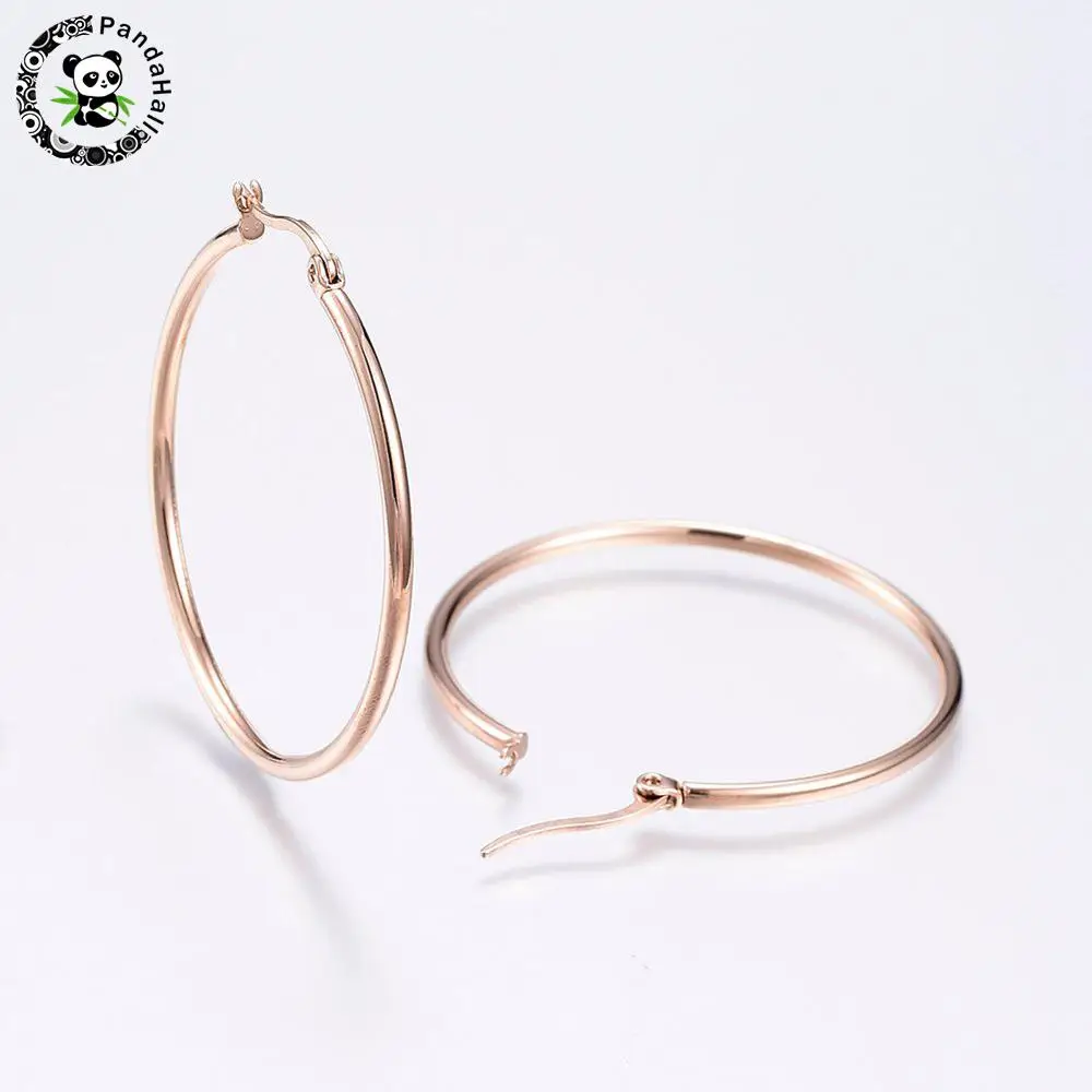 

304 Stainless Steel Hoop Earrings Diy Earring Findings Ear Wire Jewelry Making Accessories, 44~46x2mm; pin: 0.7x1mm