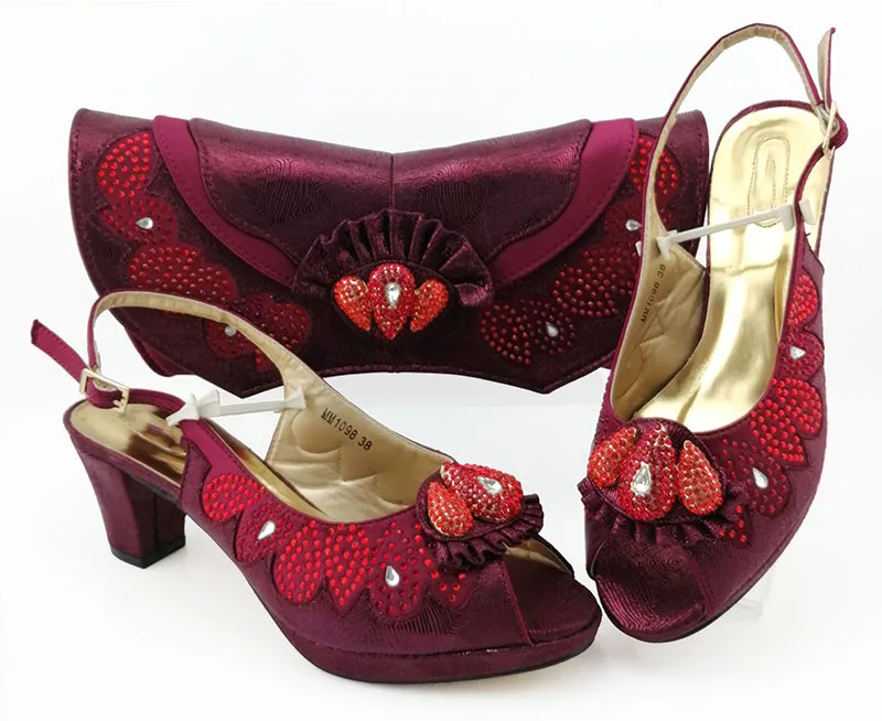 

Fashion peach women pumps and bag with rhinestone style african dress shoes match handbag set MM1098,heel 6.5CM