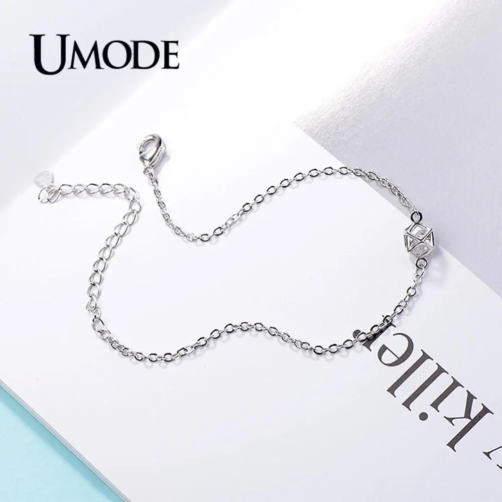 Женский браслет из серебра 2019 пробы UMODE регулируемая цепочка с геометрическими