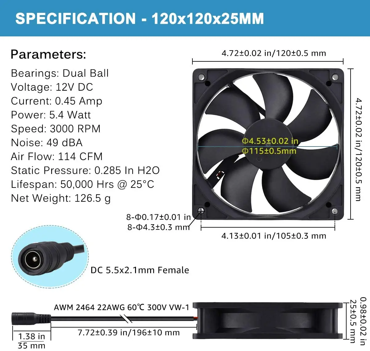 Gdstime 120mm AC 110V 220V DC 12V Powered Fan with Speed Control for Receiver Amplifier DVR Playstation Xbox Component Cooling images - 6