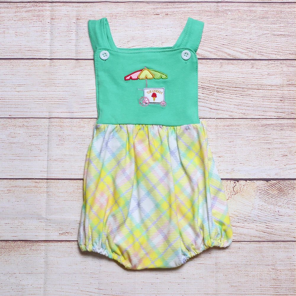 

Летняя одежда для мальчиков зеленые ремешки без рукавов мороженое корзина Зонт Вышивка Узор комбинезон для малышей