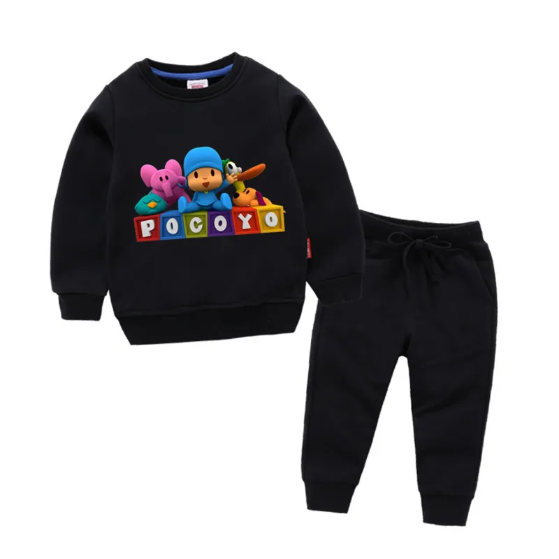 Детские хлопковые толстовки с капюшоном с принтом Pocoyo, хлопковый пуловер для девочек, топы для маленьких мальчиков, осенняя одежда