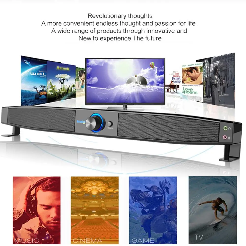 USB проводной мощный компьютерный динамик ТВ звуковая панель стерео сабвуфер AUX