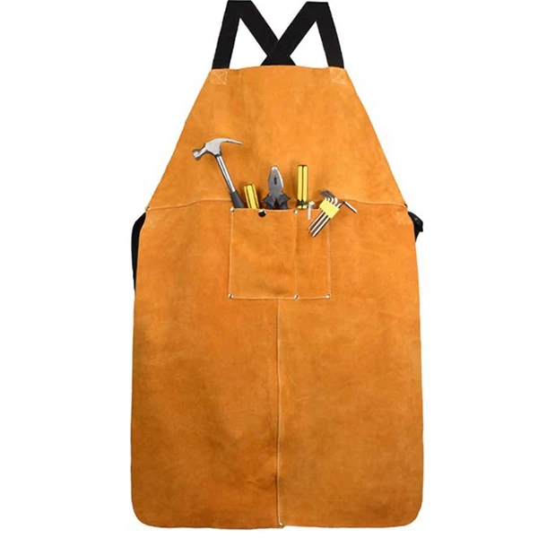 

Leather Welding Apron, Leather Welding Work Apron Heat Resistant & Flame Resistant Bib Apron, Heavy Duty Tools Shop Work Apron