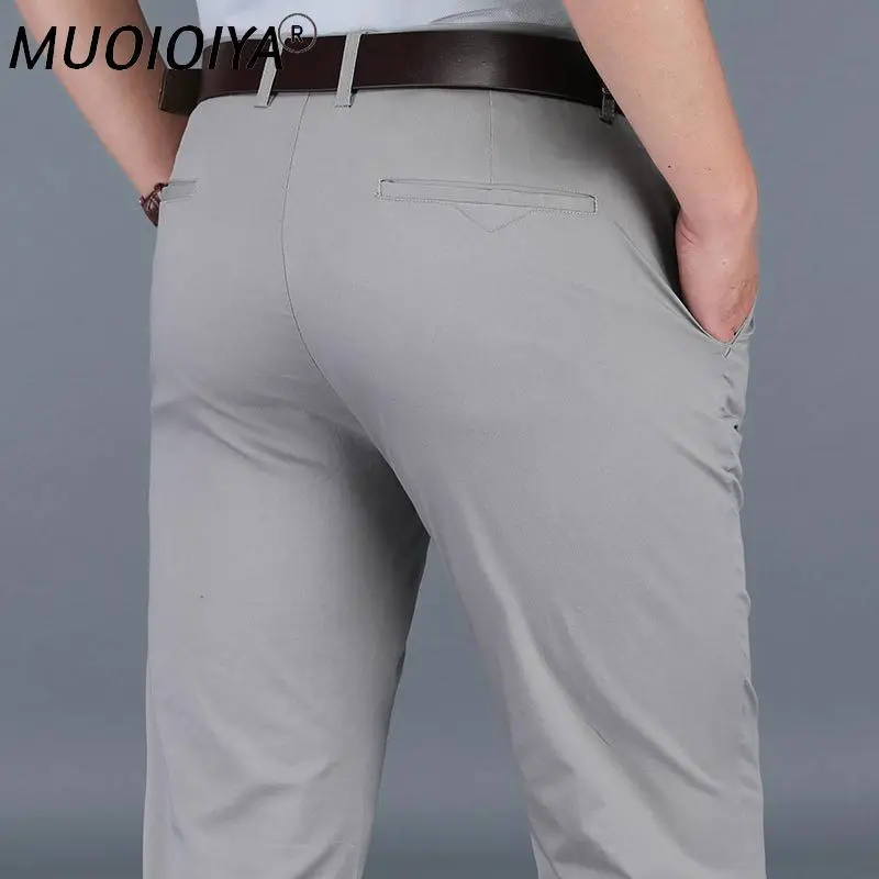 

High Waist Dress Trousers For Male Straight Stretch Classic Basic Suit Pants Men Summer Thin 2022 Gray