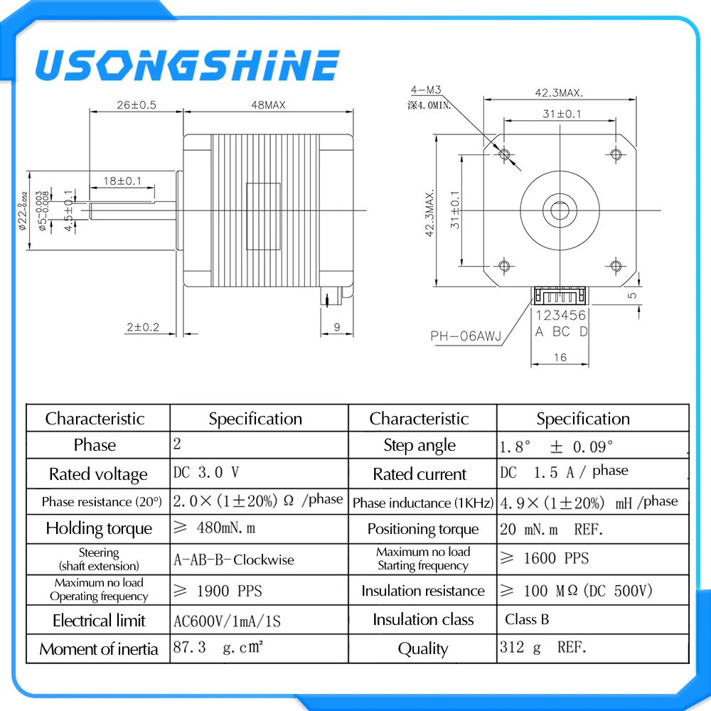 Usongshine 5 шт./лот 4-свинец 17HS8401 мотор Nema17 шаговый двигатель с проводами 42 двигатель 1.8A CE Рош ЧПУ лазер для 3D принтер моторы