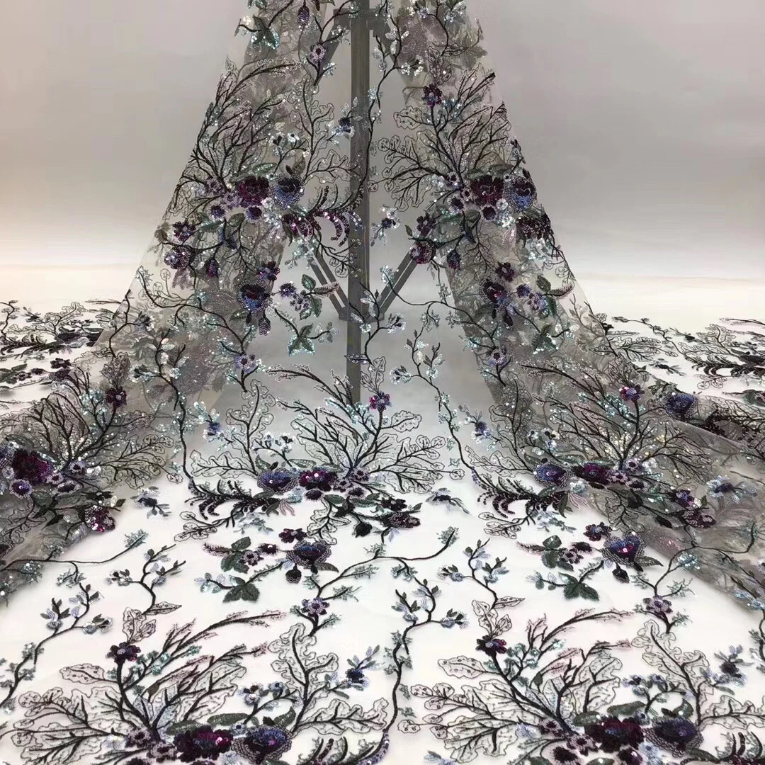 

Best selling sequins African lace fabric 2020 high-quality lace French Nigerian mesh lace fabric wedding dress D3855