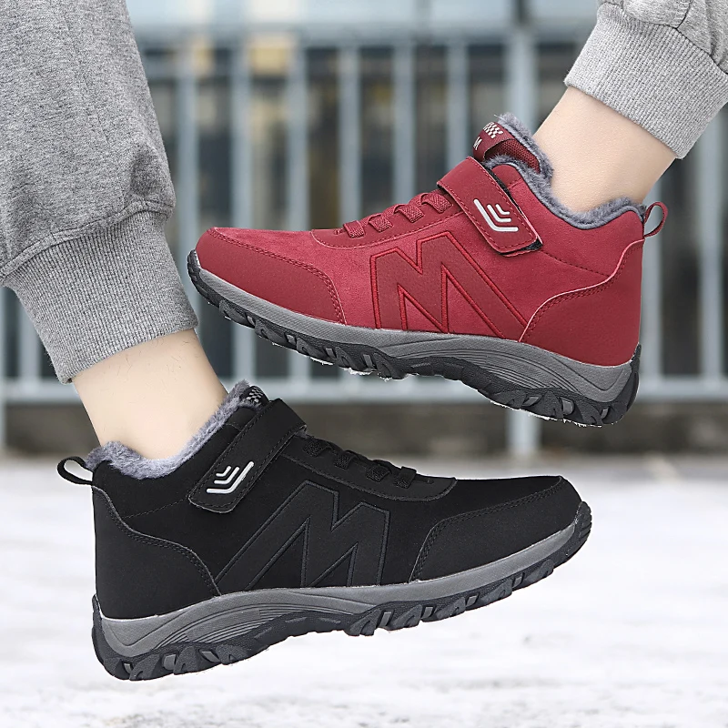 Women's Boots Men Winter Hook&loop Cotton Shoes Couple Snow Boots Unisex Ankle Shoes Keep Warm Plush Non-slip Outdoor