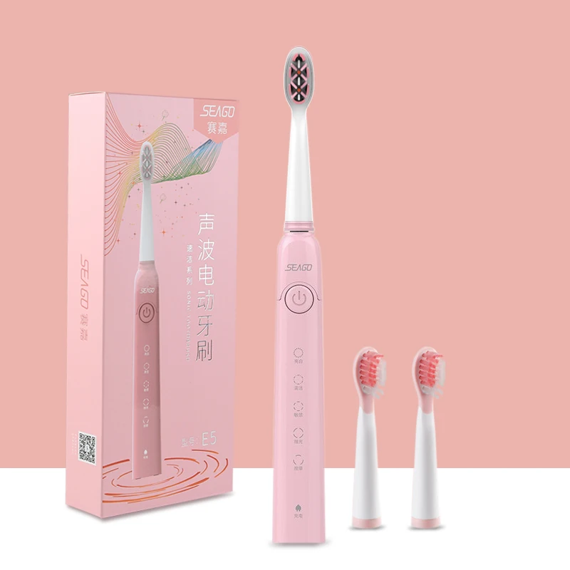 pink SEAGO Sonic автоматическая щетка для взрослых, Здоровье полости рта, умная зубная щетка с таймером и 7 сменными головками - Цвет: pink