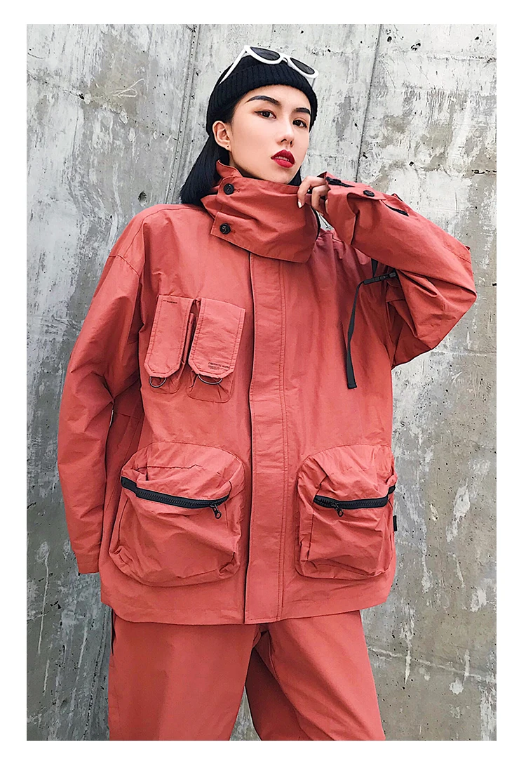 Spring and autumn new handsome Multi-pocket two-piece social spirit sets women's hip hop girl cool tide tooling suits wq2314