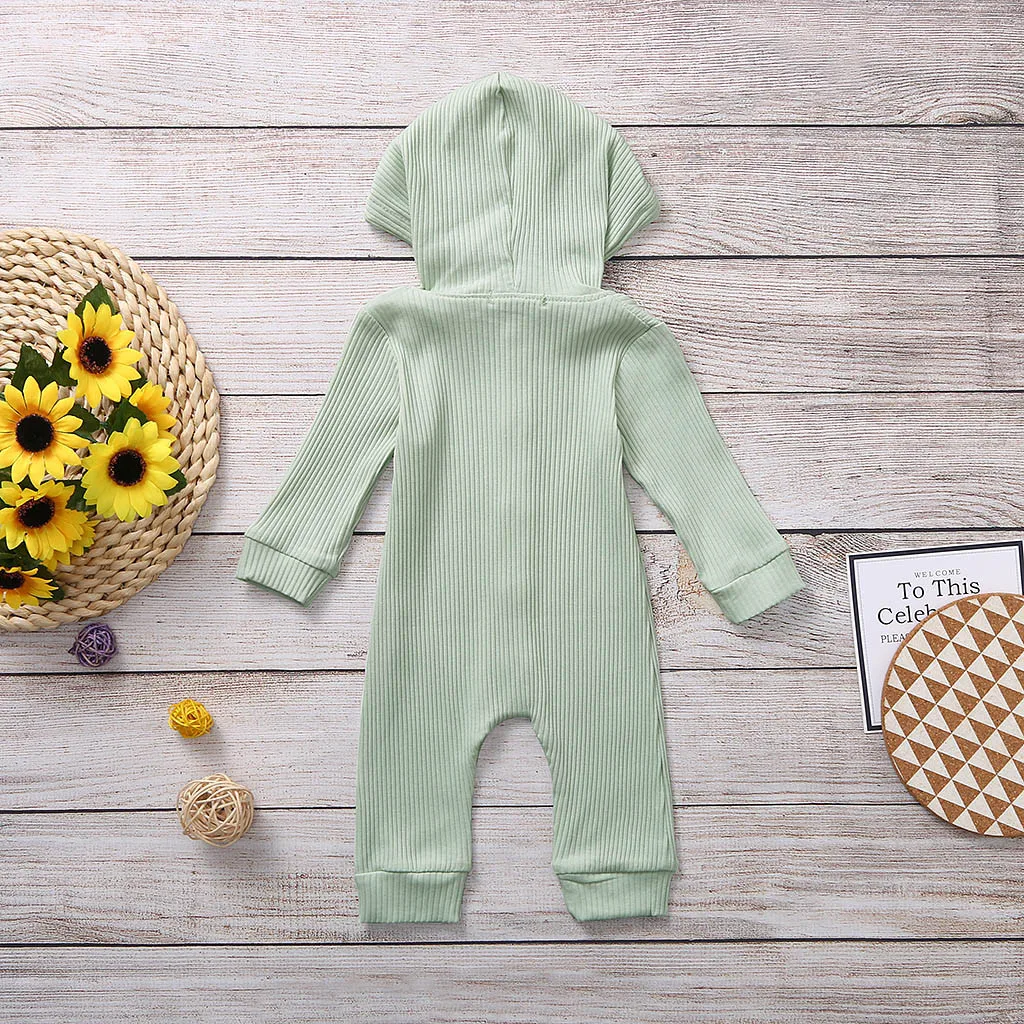 Комбинезон для девочки с капюшоном на пуговицах, Одноцветный комбинезон, костюм Одежда для новорожденных, комбинезон для малышей, детская зимняя одежда 19Sep
