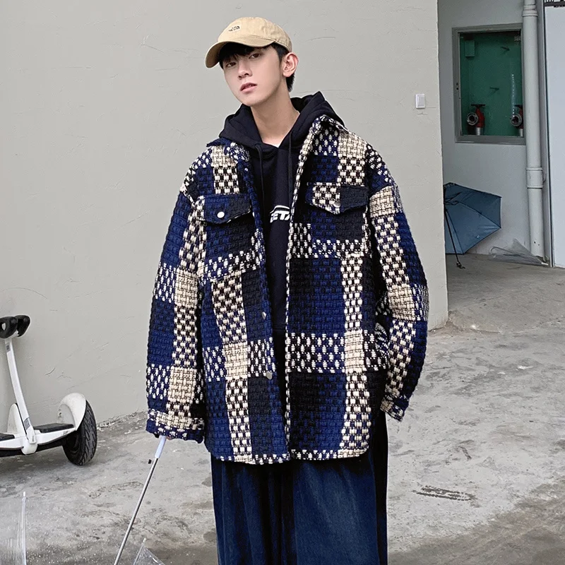 Осенняя Клетчатая Мужская куртка модная повседневная мужская в стиле ретро с