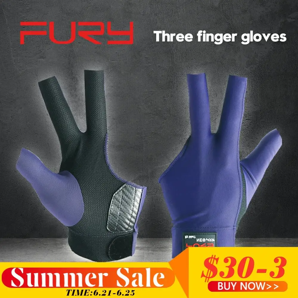 

FURY Pool Cue Billar Gloves Left/Right Black Blue Three-finger Non-slip Breathable Comfortable Professional Billiard Accessories