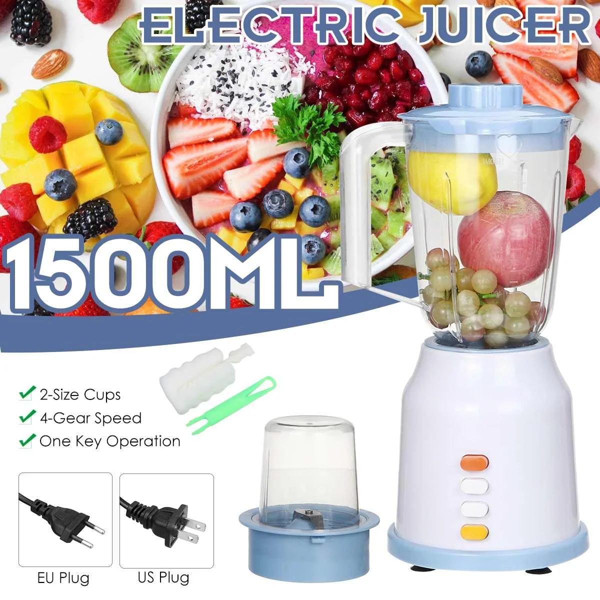 

1500ML Multifunction Electric Juicer Household Grinder Cut Mixer Juicer Ice Smoothies Maker Food Processor Fruit Blender