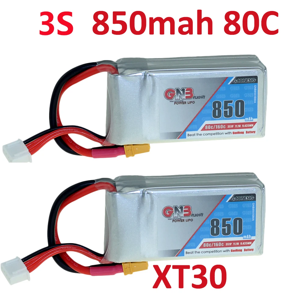 2PCS 3S 850mAh XT30 Gaoneng GNB 11,1 V 3S 550mAh 850mah 80/160C Lipo аккумулятор Перезаряжаемый XT30 разъем для lizzard95 FPV RC Квадрокоптер - Цвет: 2PCS 3S 850mAh XT30