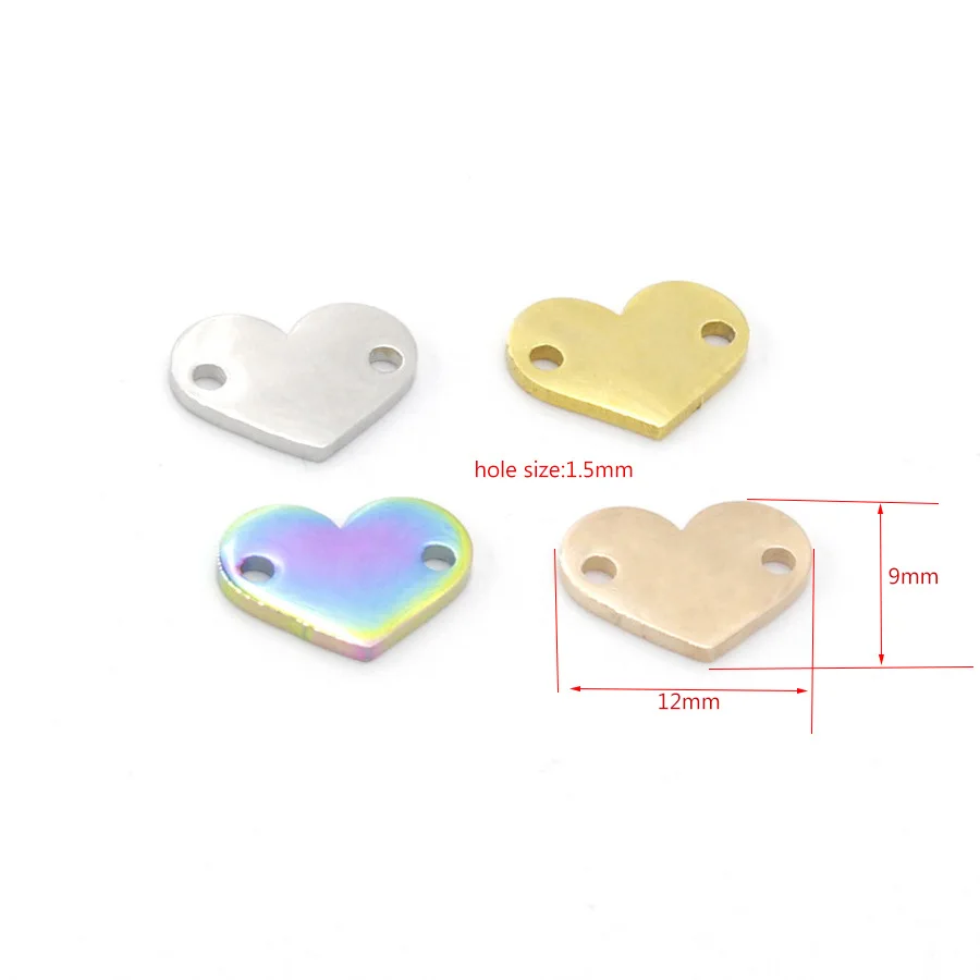 

Multicolor Stainless Steel Blank Heart Charm Connector For Bracelet 2 Hole Mirror Polished Wholesale 20pcs