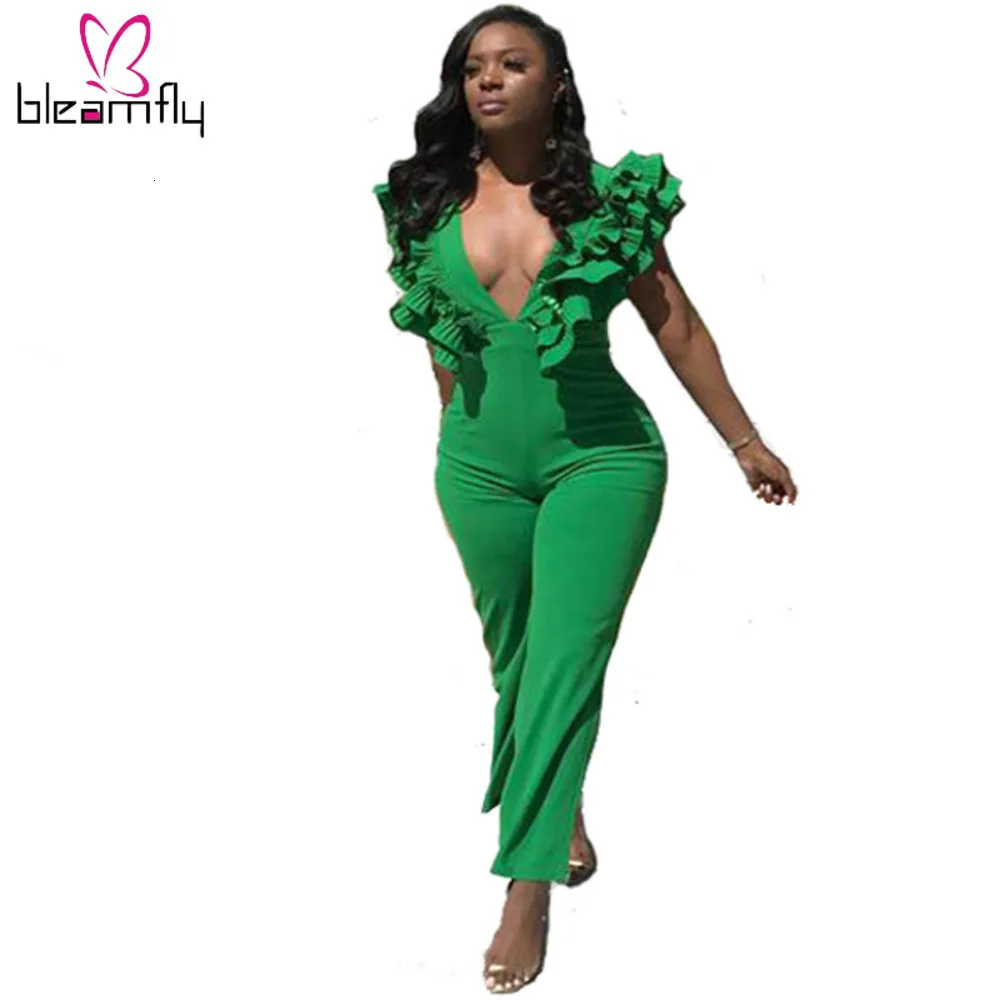 Новинка 2019 летний женский комбинезон с каскадными рюшами коротким рукавом и