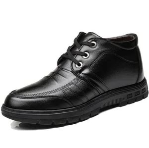 Мужские зимние классические туфли с высоким верхом и хлопком, мужские повседневные кожаные туфли на плоской подошве, Нескользящие деловые туфли с мягкой подошвой для отца