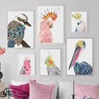 Постеры и принты в скандинавском стиле с разноцветными птицами, попугаями, перьями, настенная живопись на холсте, настенные картины для гостиной, домашний декор
