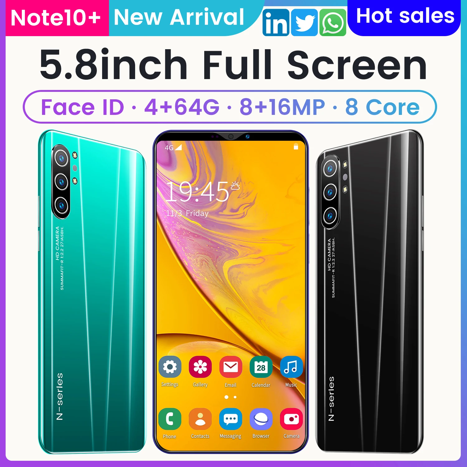 

Global Note10+ Smartphone HD 8MP+16MP Full Screen 5.8Inch 4+64GB 4800mAh Battery GPS Fingerprint ID Dual SIM Mobilephone