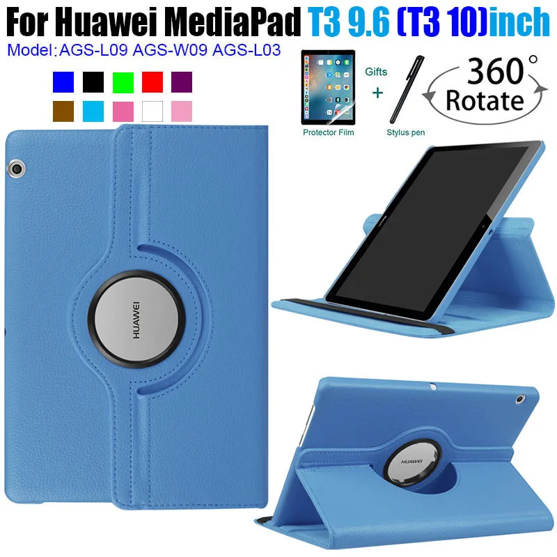 

Для Huawei MediaPad T3 10 9,6 дюймов AGS-L09-L03 W09 кожаный чехол 360 Вращающийся Таблетки для чехол для игровой площадки 2 9,6 inchCase + Защитная пленка на экран + п...