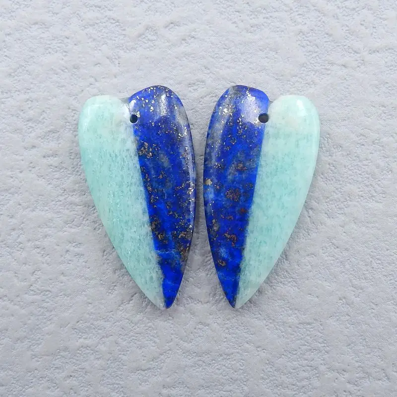 Серьги из натурального лазурита и амазонита 31x16x6 мм 8 г полудрагоценные камни