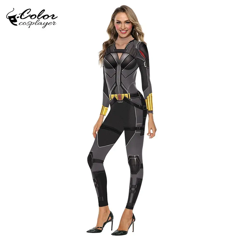 Цветной косплейер Черная Вдова косплей костюм для женщин Пурим карнавал плотный