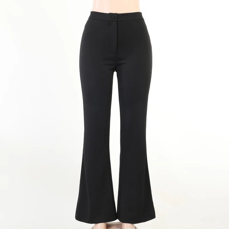 

Fantoye Slim High Waist Button Women Pant Black Western Style Long Pants Ladies Summer Casual Streetwear Fashion Women Pant 2021