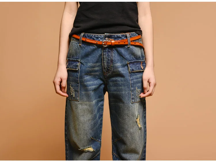 Hole cotton jeans autumn and winter Fashion casual plus size female women girls loose clothing