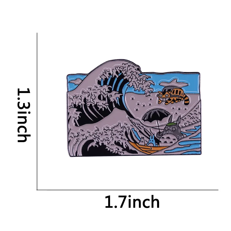 Totoro Wave эмалированная брошь-кнопка большая волна духа делает кошку более милой. |