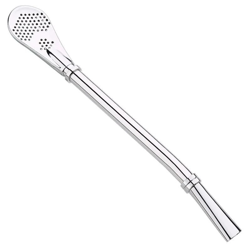 

Creative 304 stainless steel gold-plated double drain spoon stir coffee spoon beverage straw tea spoon filter straw spoon