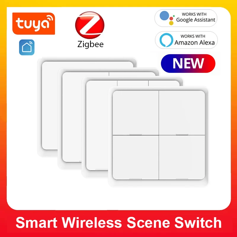 Беспроводной смарт-переключатель Tuya ZigBee кнопочный контроллер для умного дома 4