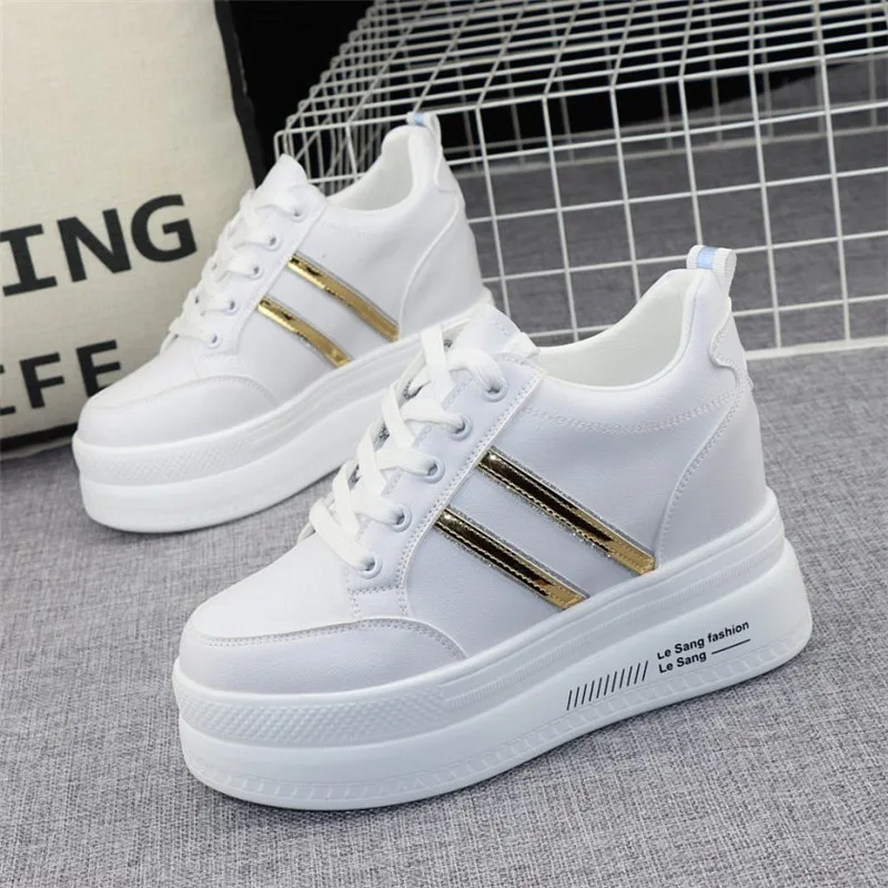 

2021 Hidden Heels Women Platform Wedge Sneakers Ladies Leather Golden White Shoes Female Krasovki Tenis Feminino Casual 40