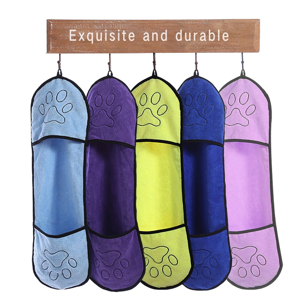 Банное полотенце для собак, ультравпитывающее полотенце из микрофибры, для кошек и собак, с карманом, банный халат для маленьких и средних п...